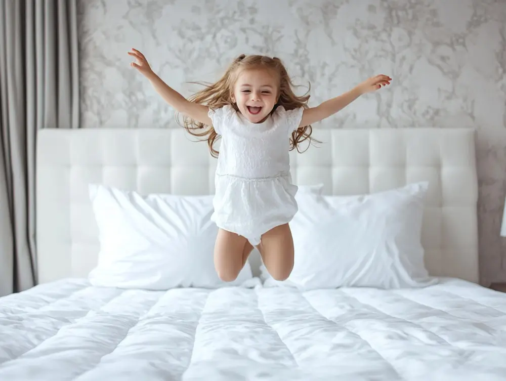 girl kid playing on the bed